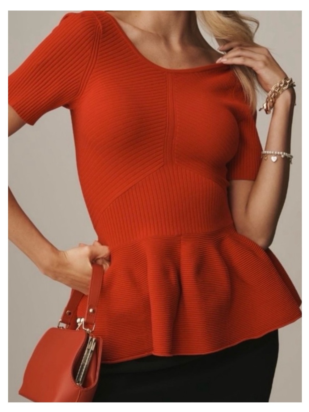 NWT MAEVE by ANTHROPOLOGIE Short-Sleeve Peplum Sweater in Red SMALL